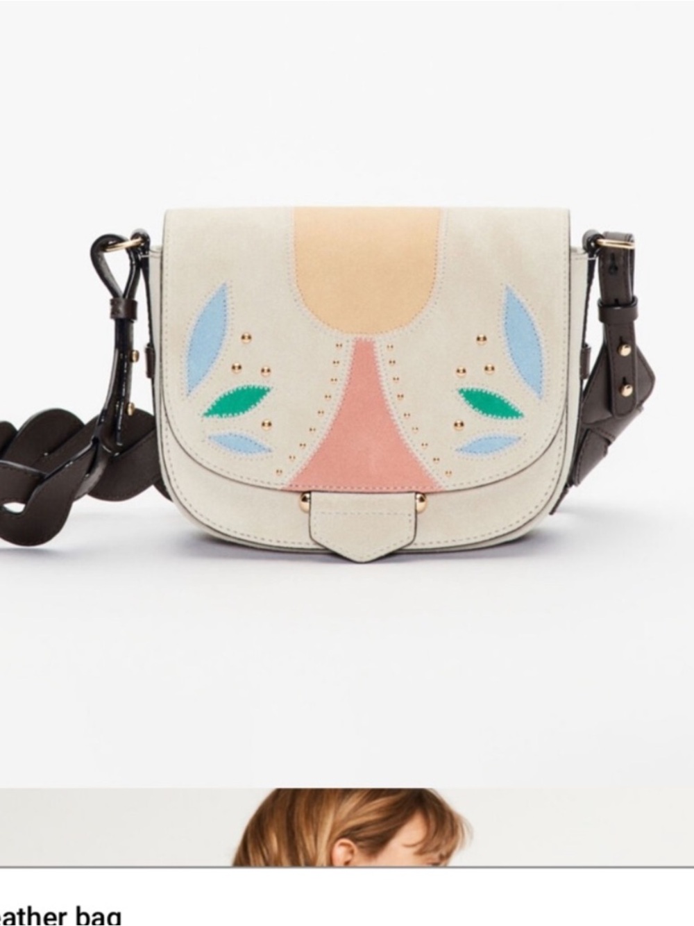 Cream Leather Crossbody Bag with Pastel Inset Details NEW WITH TAGS